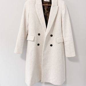Mango Off-White Double-Breasted Wool Pea Coat